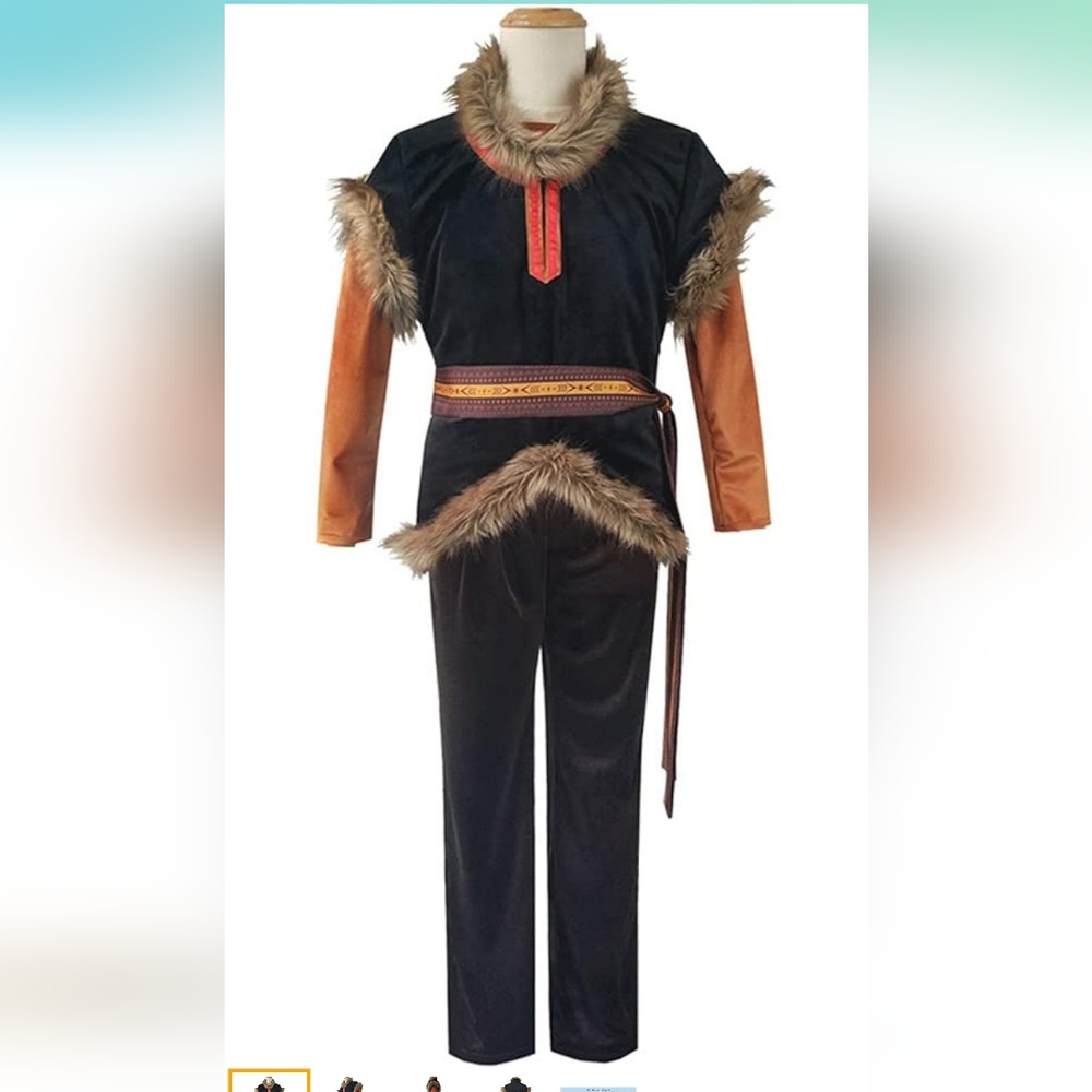Men's Black and Brown Fur-Trimmed Costume